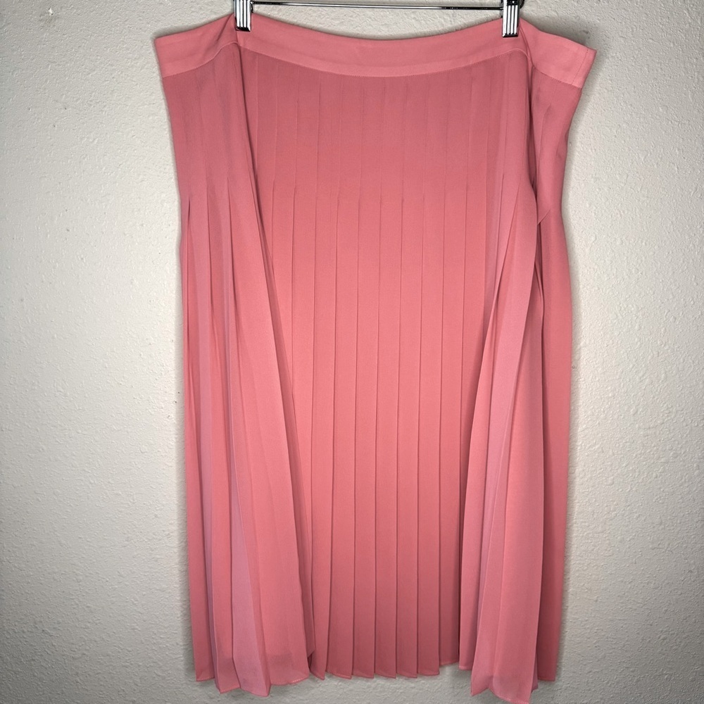 Ann Taylor Pleated Skirt Midi Polyester Lined Fitted Top Pink Women’s Size 18T